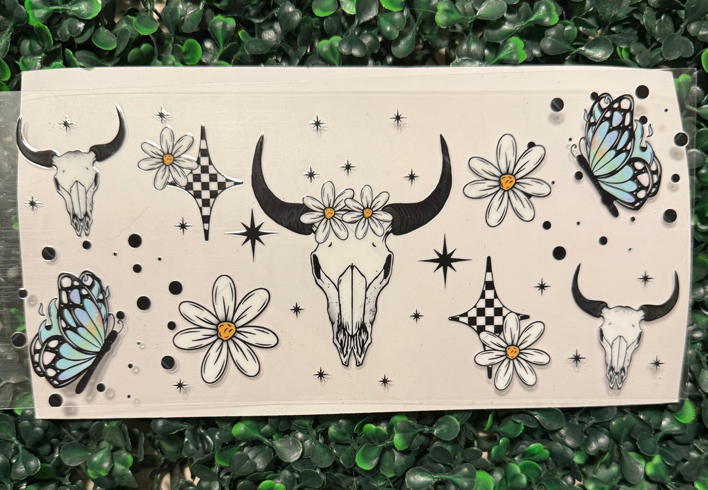 Bull skull daisy checkered diamonds
