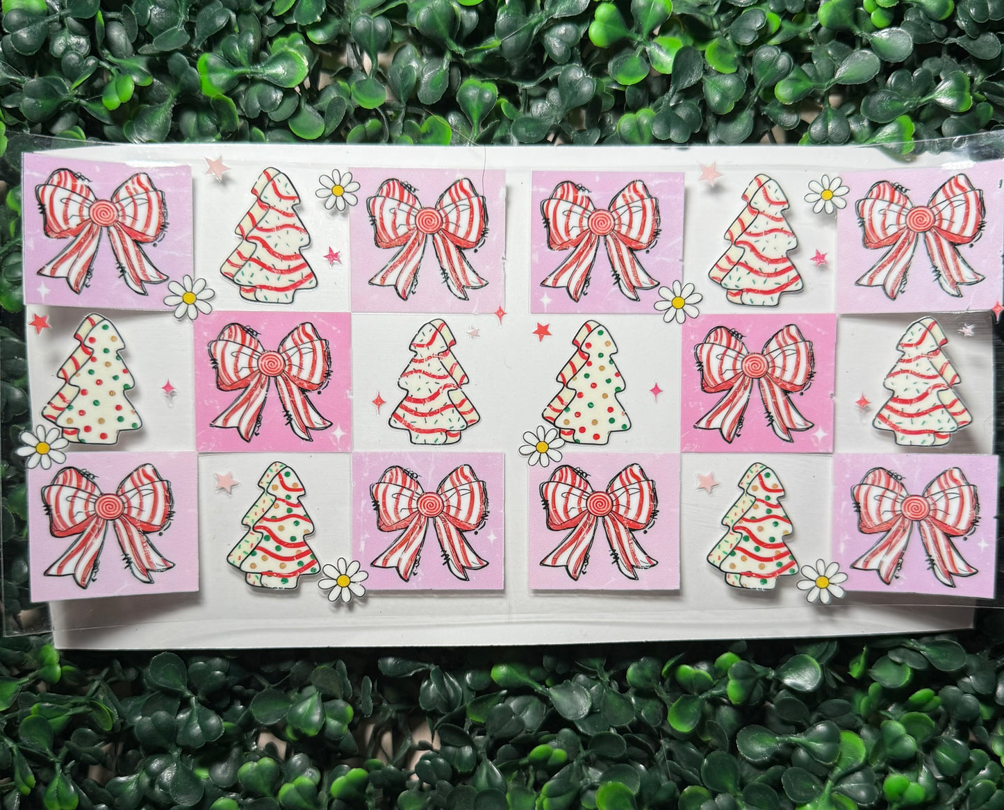 Christmas tree cakes and bows