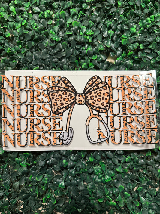 Cheetah print nurse with bow and stethoscope