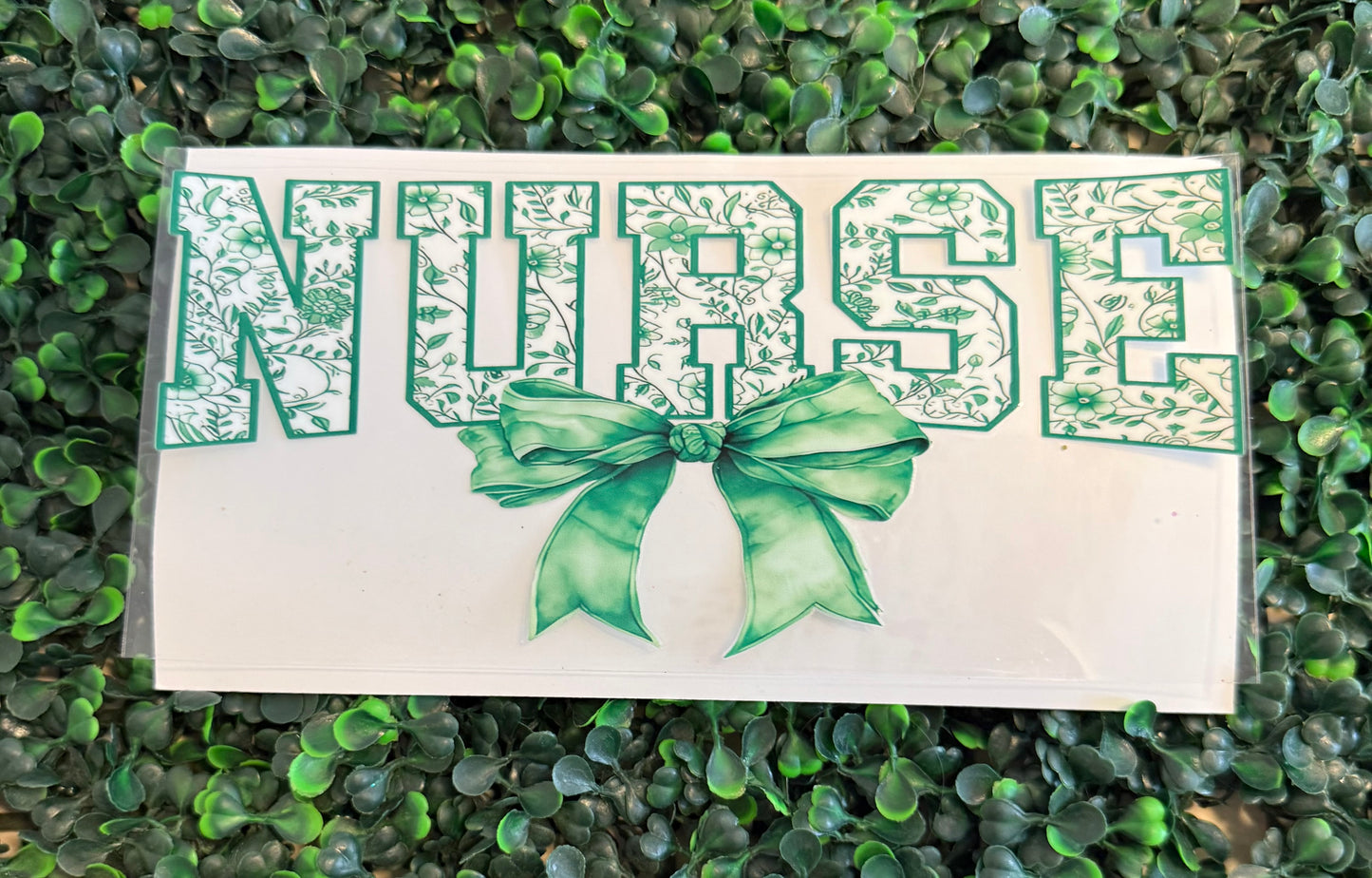 Nurse floral print green bow