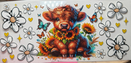 Sunflowers and Daisies Highland Cow