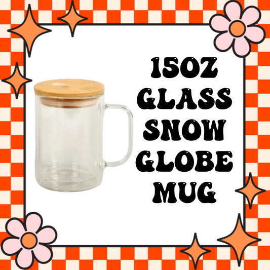 15oz GLASS w/HANDLE Snowglobe Cup