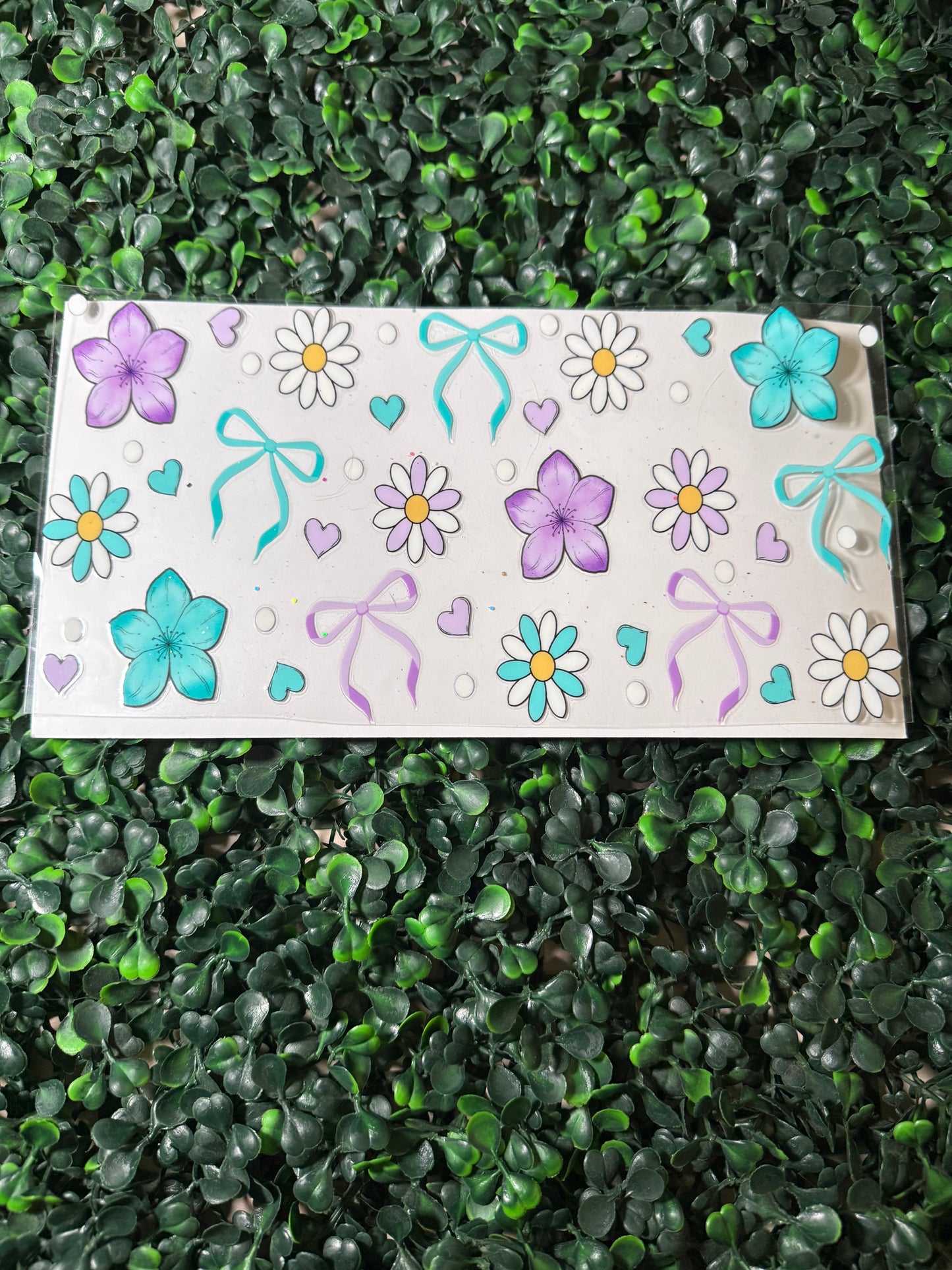 Purple, blue flowers and bows