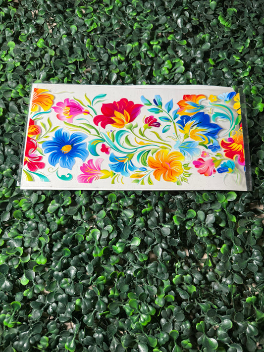 Red, yellow and blue bright flowers