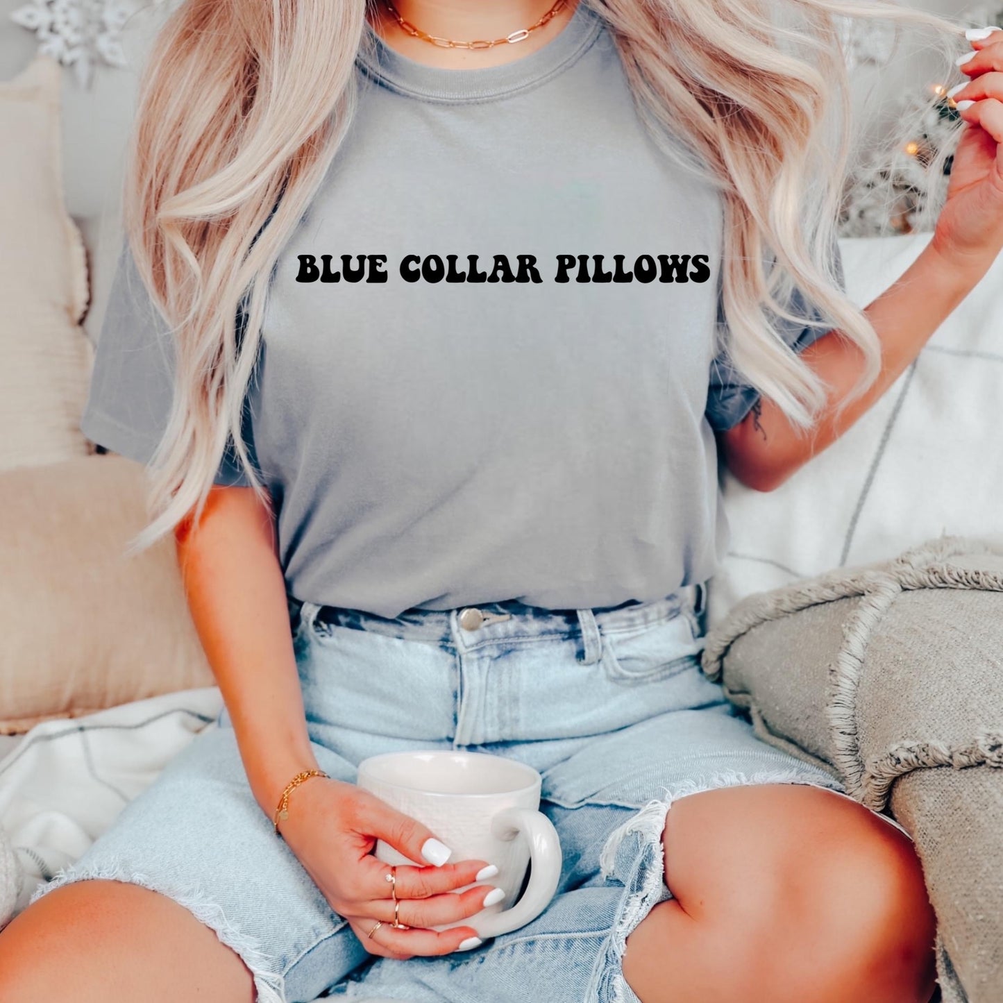 Blue collar pillows