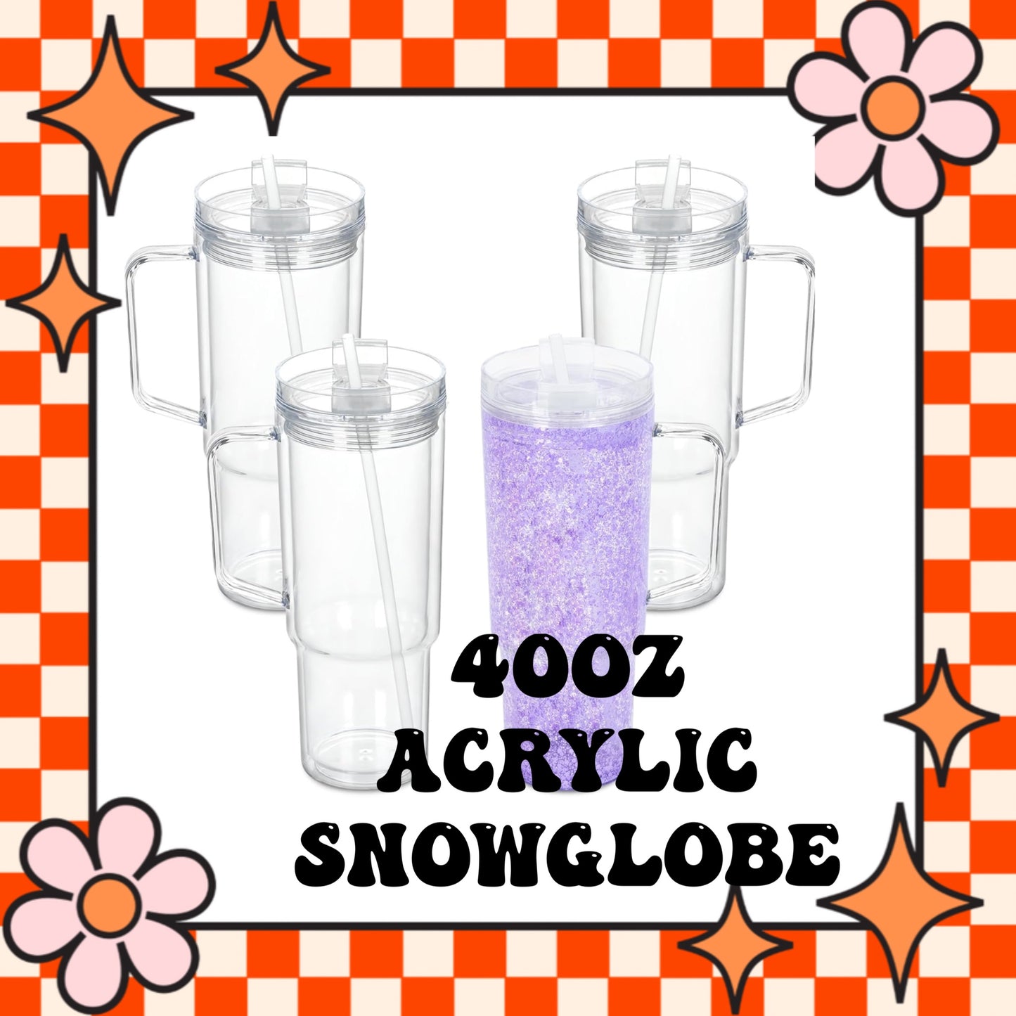 40oz Acrylic w/HANDLE Snowglobe Cup