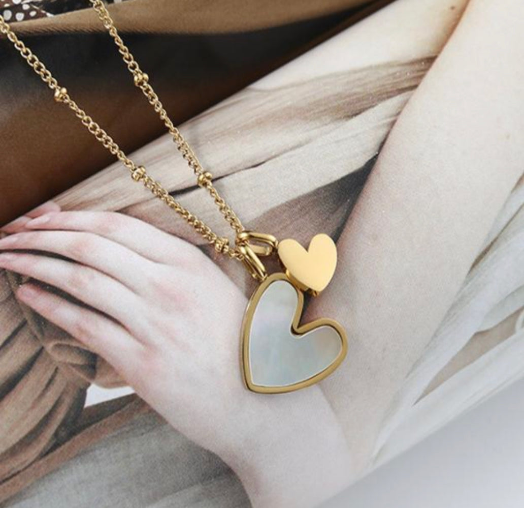 The Golden White Heart Necklace